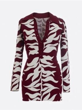 Hanifa Plum and White Abstract Knit Dress
